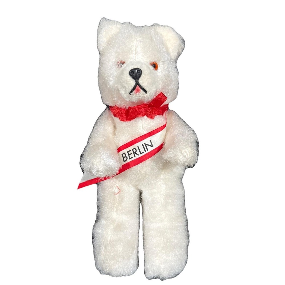 Vintage jointed Berlin‎ Bear Stuffed Animal Plush 10" Tall Germany White Holiday